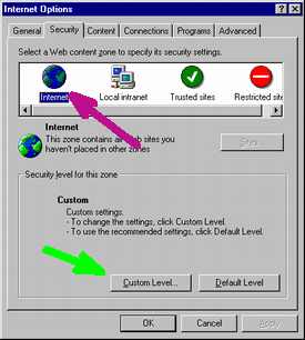 Internet Explorer Internet Options window